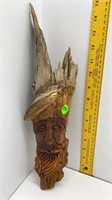 15" TALL CARVED OLD MAN ON TREE TRUNK