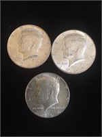 (3)  1964 90% Silver Kennedy Half Dollars