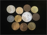 9 Foreign Coins 2 Tokens