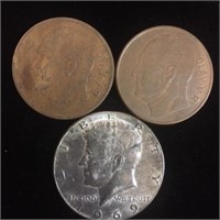 40% Silver Kennedy & Two Foreign Coins