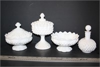 Fenton Hobnail Candle Holder, Candy Dish & Misc