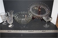 Fostoria Bowl, Glasses & Platter