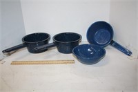 Small Granite Ware Pots 3 & Granite Bowl