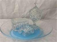 Blue Plate with Small Crystal Dishes