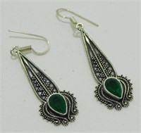 Green Onyx 2.3" Hook Earrings