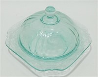 * Vintage Aqua Depression Glass Cheese/Butter