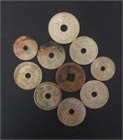10 Assorted Pierced Chinese Japanese+Other Coins