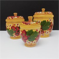 3 Hand Painted Wood Jars Canisters Strawberries