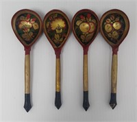 4 Vintage Soviet Khokhloma Wooden Spoons USSR.