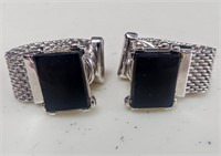 Vtg Square Black Glass Silver Tone Cufflinks