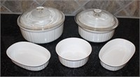 five pieces Corningware French white