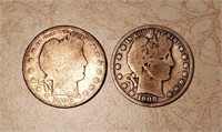 1906O & 1908 Barber Silver Half Dollars