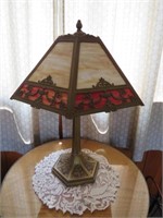 Brass Table Lamp w/ Slag Glass Shade