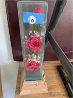 Silk Roses in Glass Case