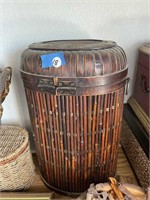 Woven Drum Basket With Hinged Top