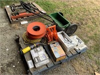 PALLET WITH AIR TOOLS, ELECTRICAL CORDS & MISC