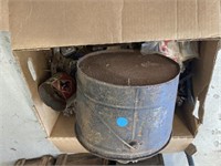 Metal bucket with box of miscellaneous hardware
