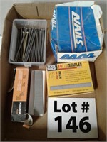 Staples, assorted nails, and galvanized roofing