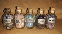 gemstones, rose, topaz garnet & amethyst 5 bottles
