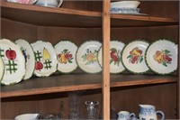 9 Blue Ridge Fruit Plates with Spring Loaded Wall