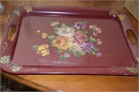 Hand Painted "Tole"ware Style Metal Tray with 2