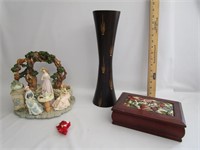 Swan Lake Sculpture,Wood Vase,Vtg Jewlery Box