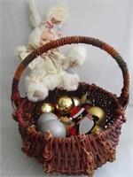 Vintage Basket w/Porceline Face Bunny,Ornaments