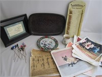 Old Pictures,Hat Pins,Wood Tray,