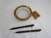 Mid Century Ashtray With Match Case,Ink Pens