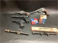 Box Lot Of BB Guns,Scopes,BB’s and CO2