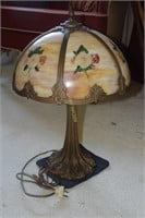 1920's Slag Glass Lamp with Painted Shade