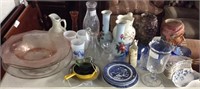 ASSORTED GLASSWARE, VASES, POTTERY PIECES