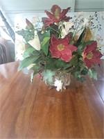 Footed Metal Planter with Artificial Flowers