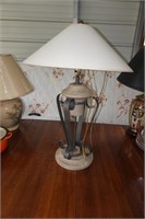Metal and Cement Lamp Base with Shade Leafs