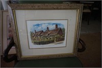 Framed and Matted Picture of a Cottage