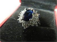 NEW BLUE & WHITE SAPH. SIZE 5.5 RING STAMPED 925