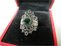 NEW EMERALD & WHITE SAPH. SIZE 6 RING STAMPED 925