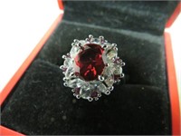 NEW RUBY & WHITE SAPH. SIZE 6 RING STAMPED 925