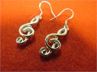 NEW TREBLE CLEF EARRINGS STAMPED 925