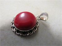NEW 1" ITALIAN RED CORAL PENDANT STAMPED 925