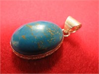 NEW 1.5" TURQUOISE PENDANT STAMPED 925