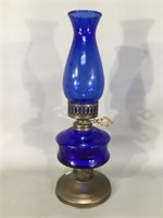 Cobalt Blue Glass Oil Lamp w/Blue Chimney