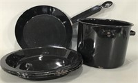 Black Granite ware Skillet, Pot & Plates