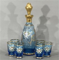 Hand Painted Cordial Set w/Decanter & Glasses