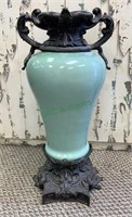 3 part large urn vase - Celadon green porcelain