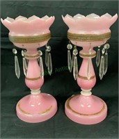Antique Victorian pink glass luster