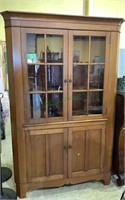 Antique maple corner cupboard - two top glass