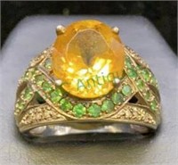 Sterling silver ring w/large yellow citrine