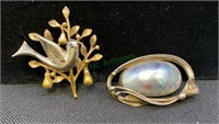Vintage Art dove pin and a shell,  Lily of