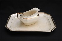 Limoges Gold Rimmed Gravy Boat and Tray